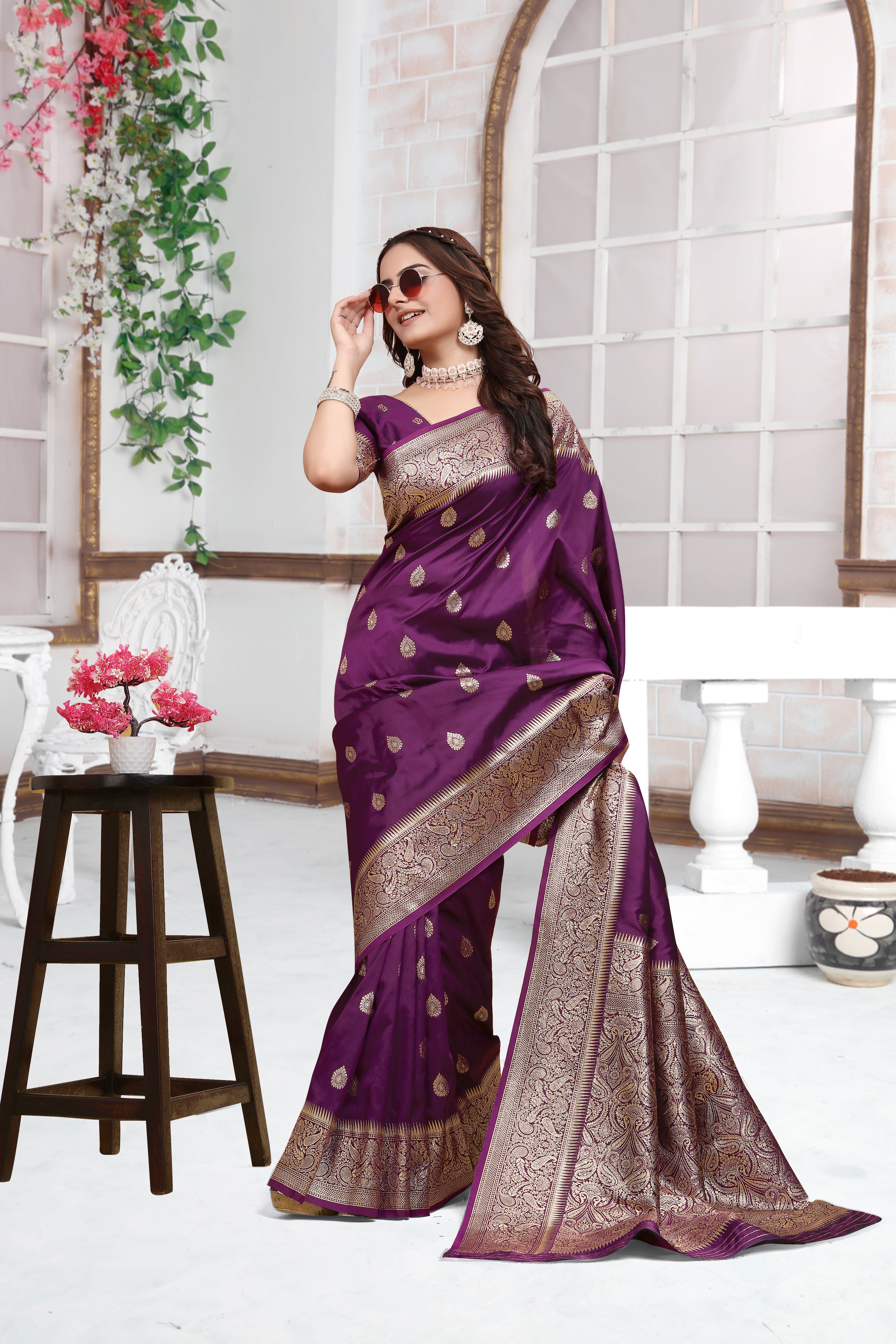 Banarasi Purple Silk Saree