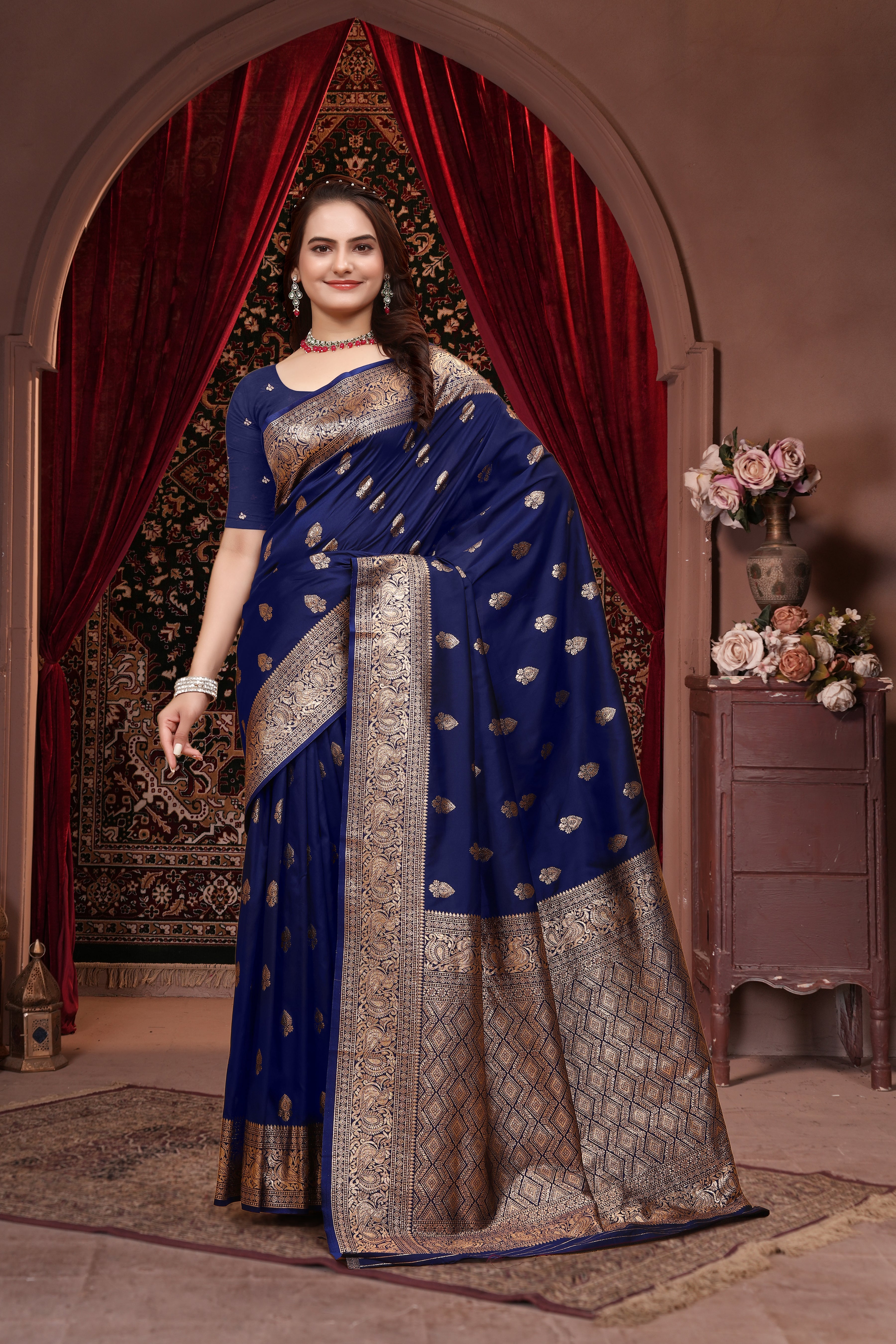 Banarasi Dark Blue Silk Saree