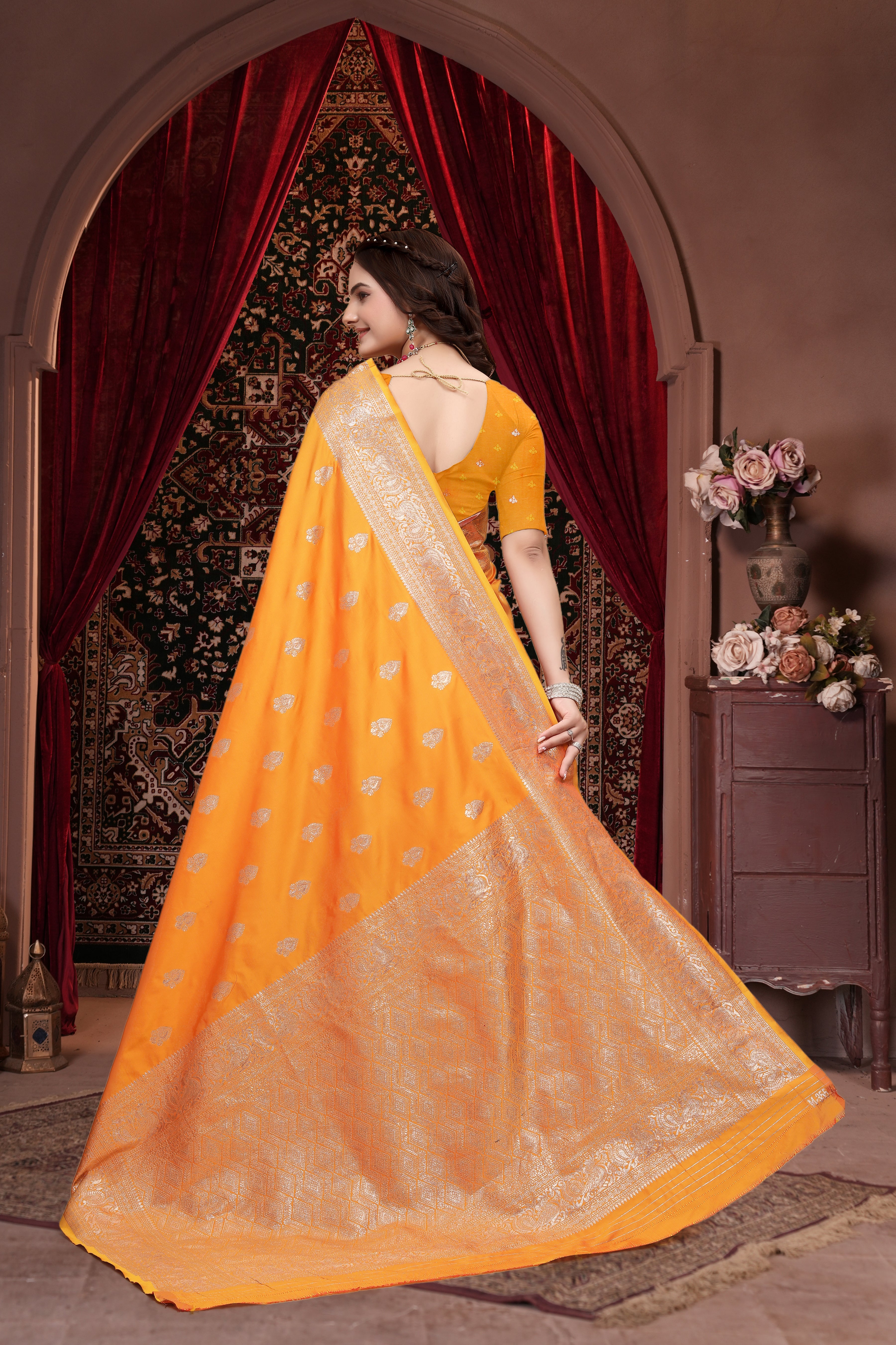 Banarasi Orange Silk Saree
