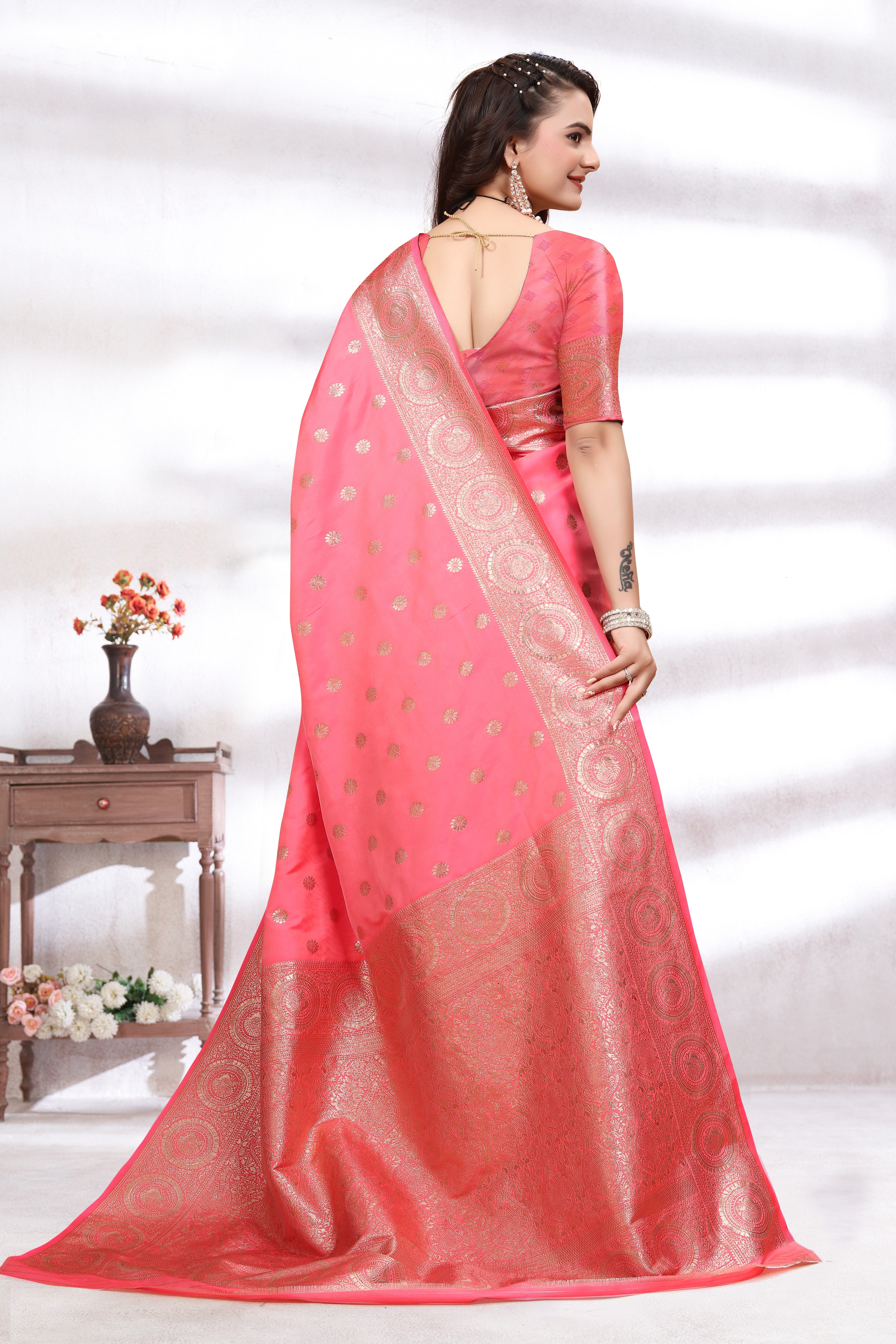 Banarasi Brink Pink Silk Saree