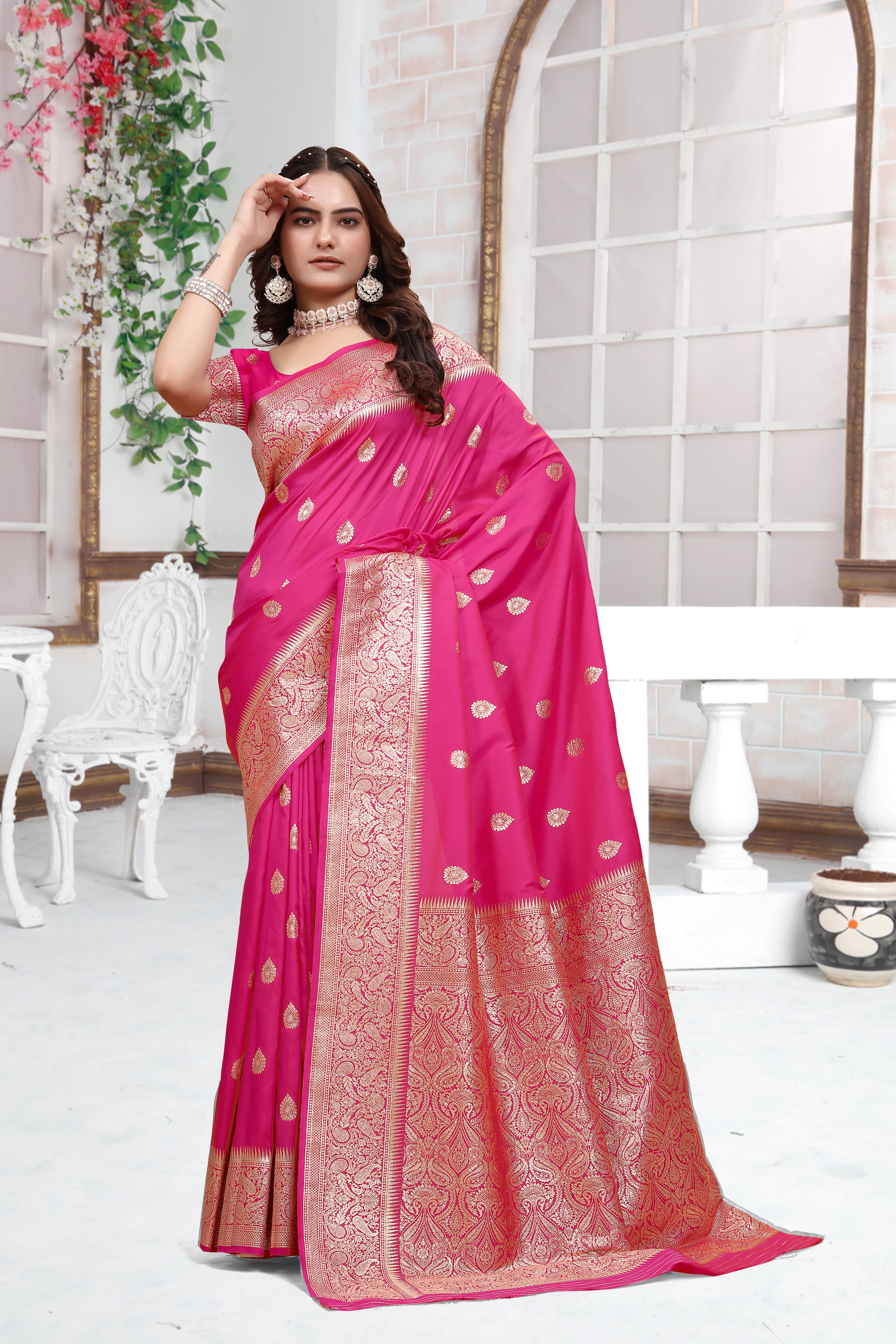 Banarasi Rani Pink Silk Saree