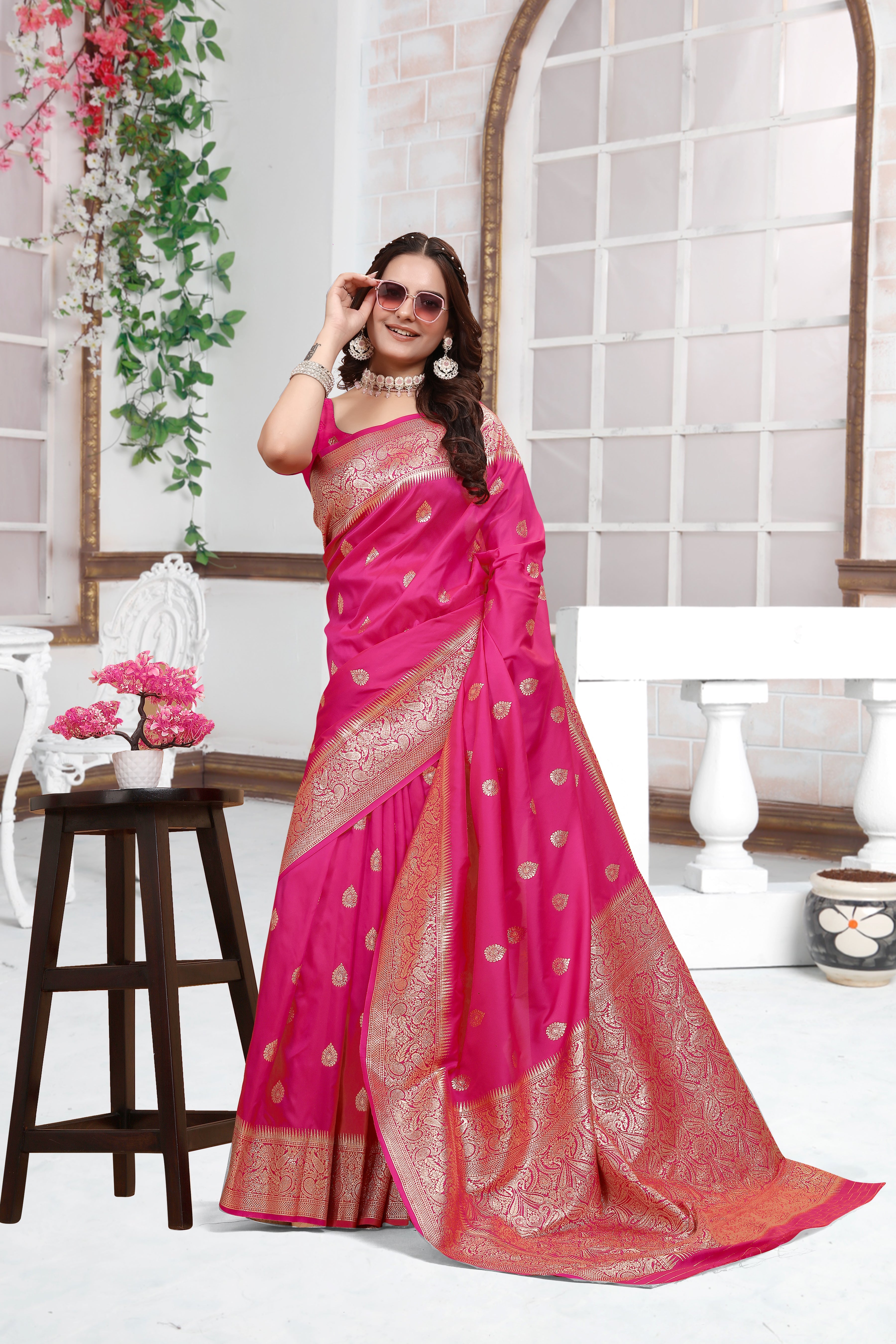 Banarasi Rani Pink Silk Saree