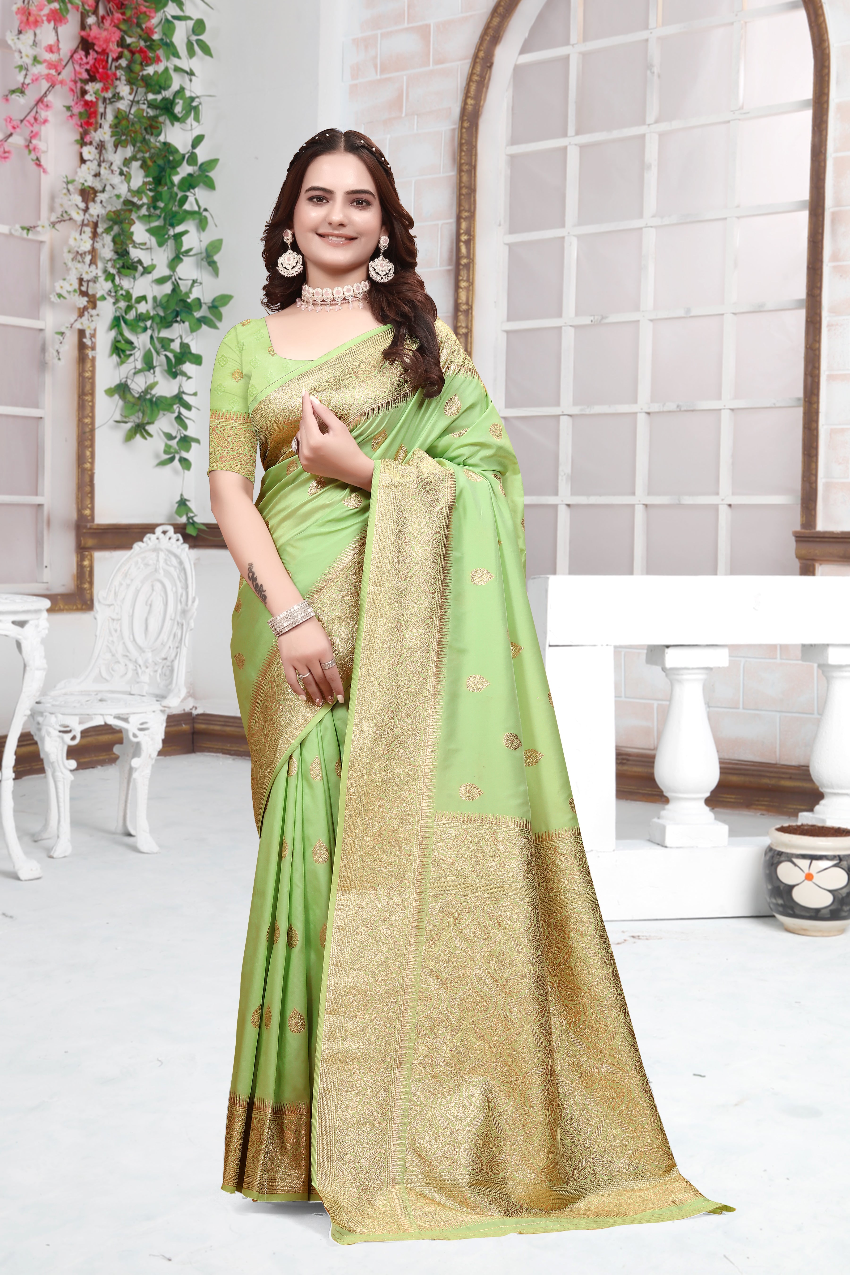Banarasi Light Green Silk Saree