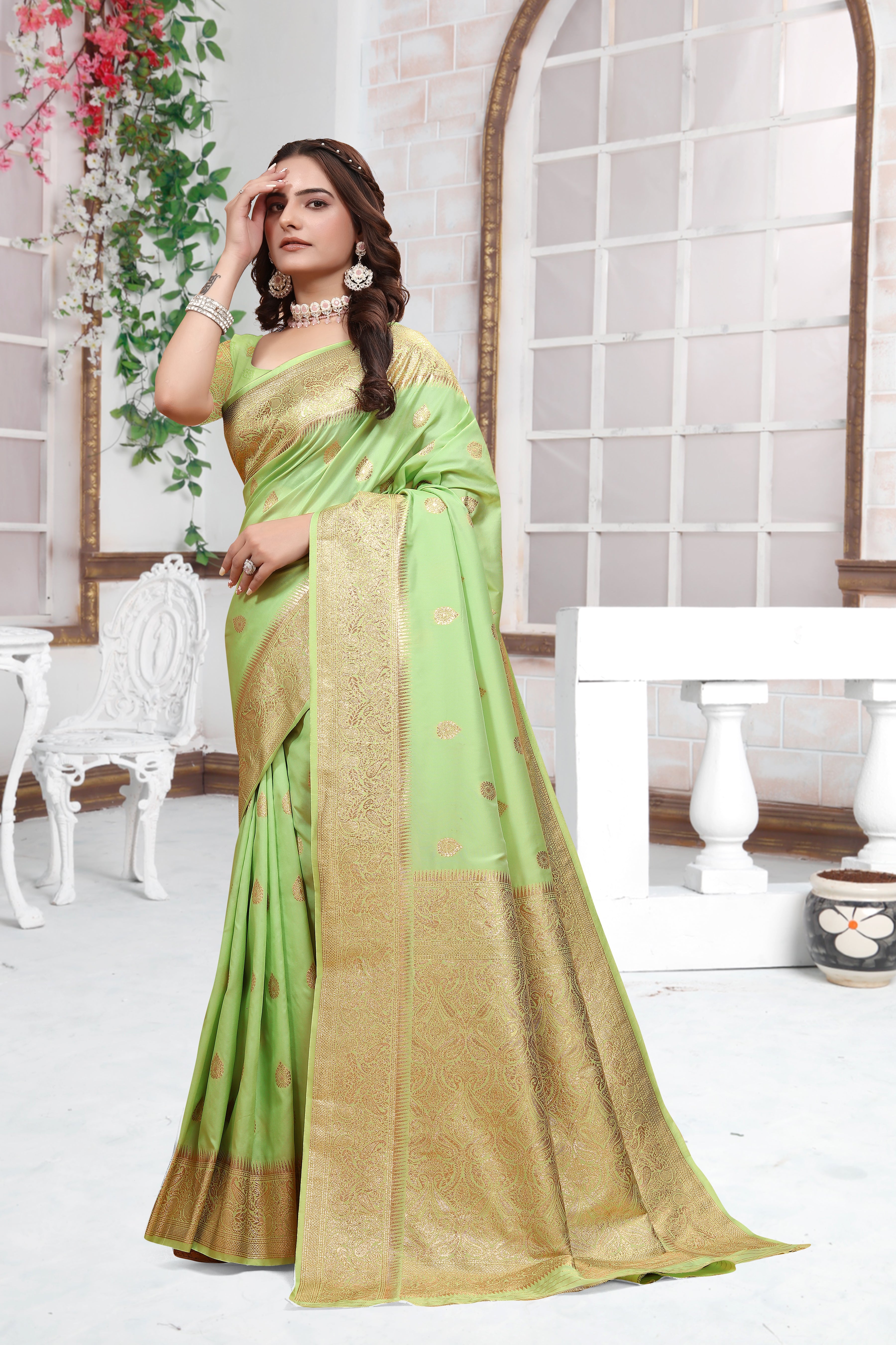 Banarasi Light Green Silk Saree
