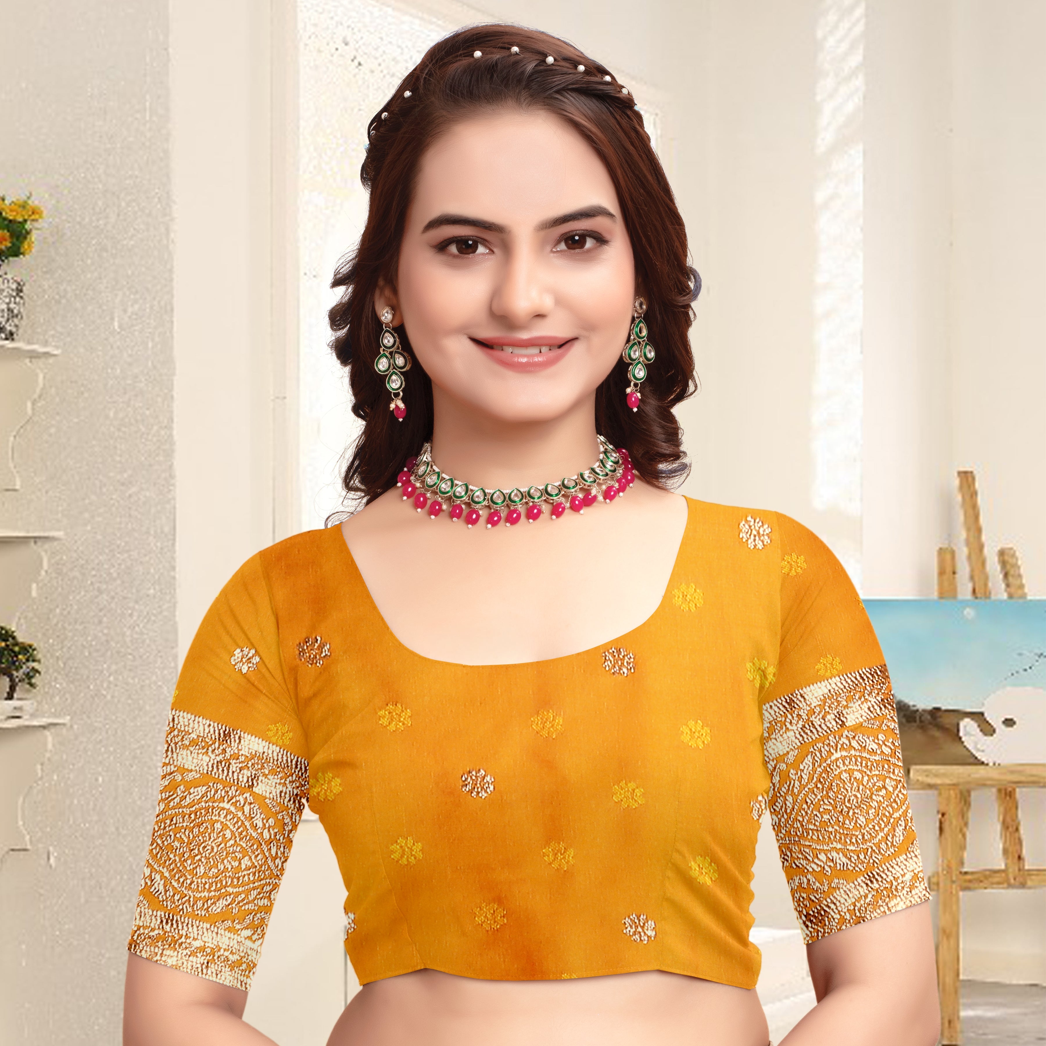 Banarasi Silk Mustard Contrast With Meena Saree