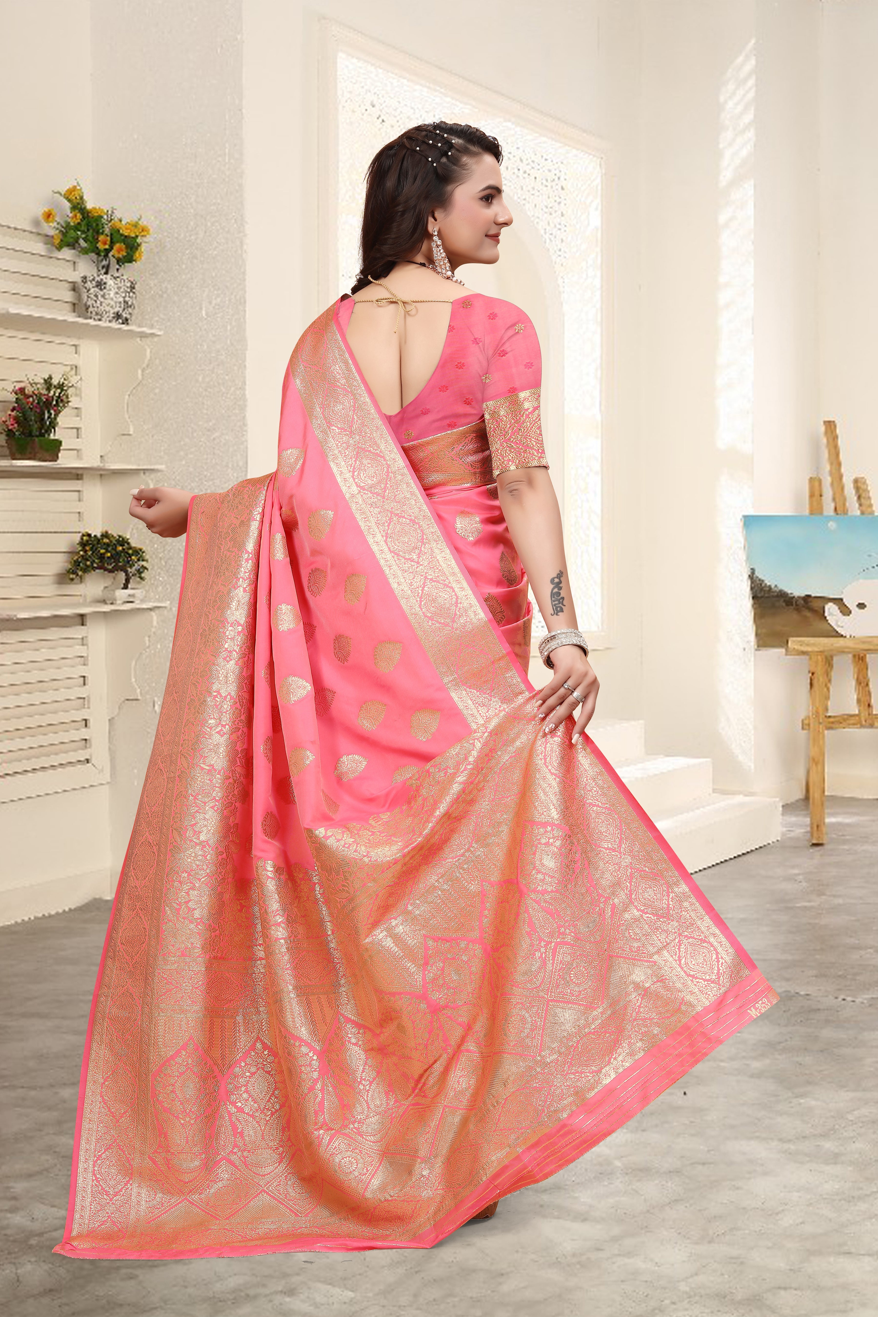 Banarasi Pink Silk Saree